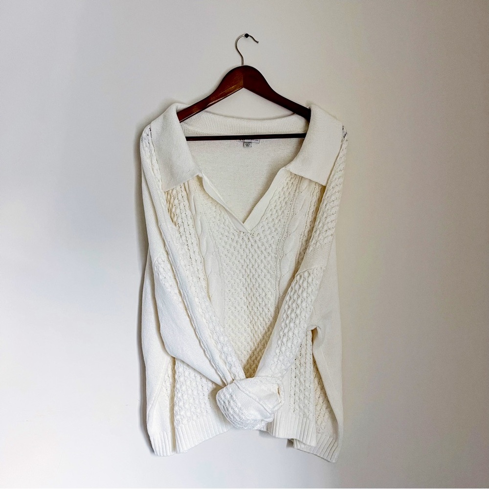 CATO slouchy collared cream sweater, size 26/28W (2X)